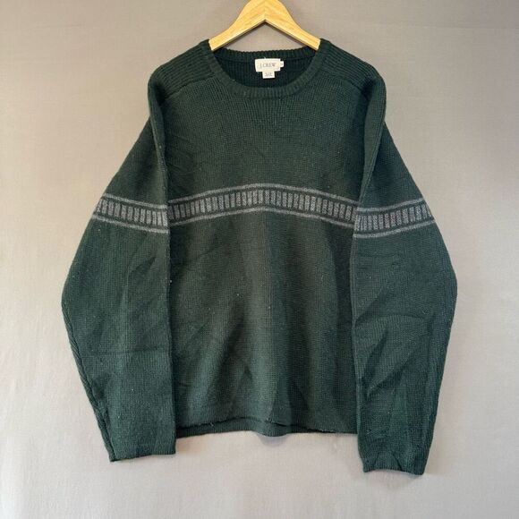 J. Crew Knit Green Men’s Wool Striped Sweater Size XL Preppy 2000s Style - Picture 1 of 9